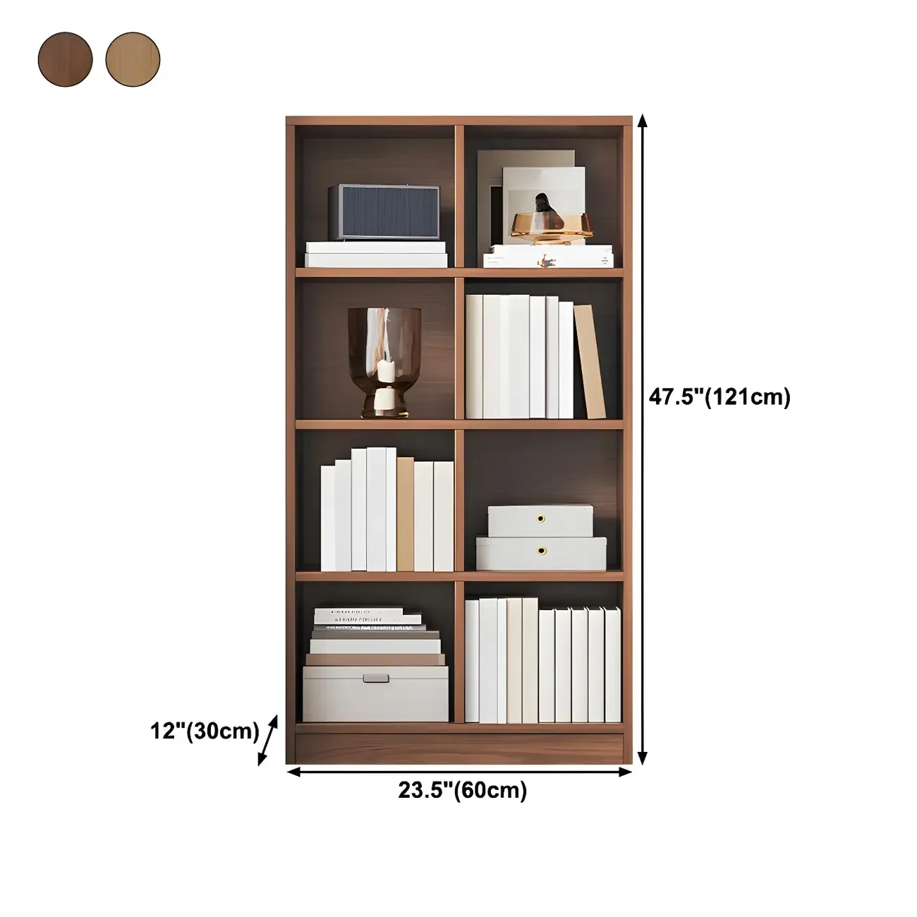 Narrow Tall Brown Wood 6-Shelf Closed Back Bookcase