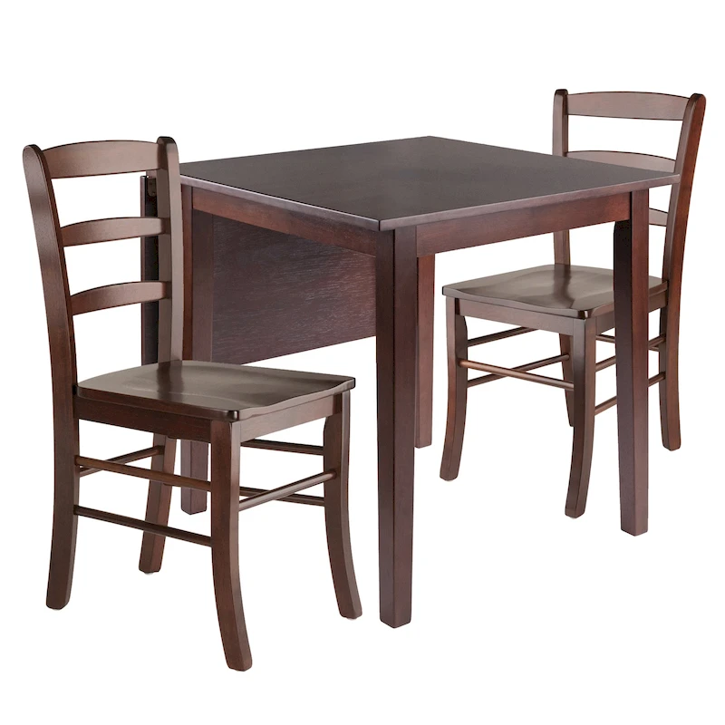 3-Pc Drop Leaf Table with Ladder-back Chairs, Walnut