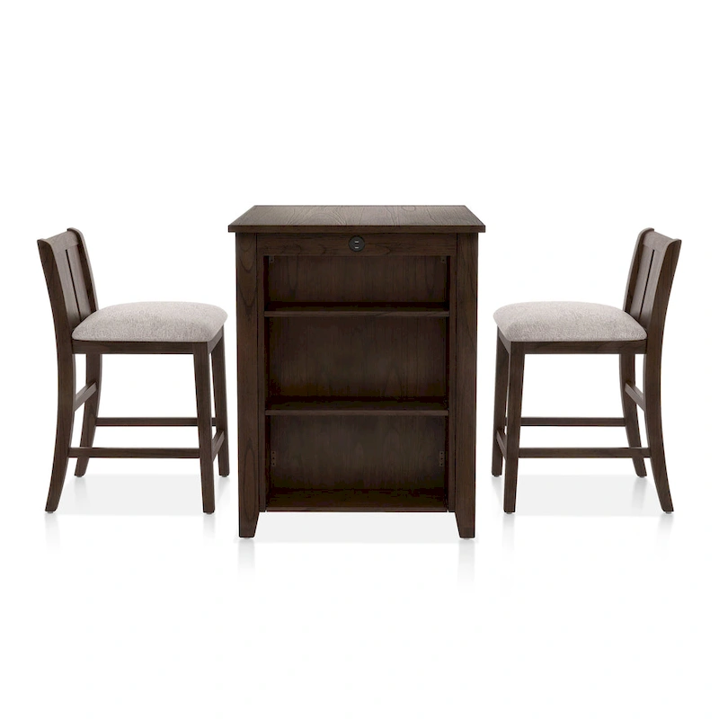 Furniture of America Vesper 3-Piece Counter Height Dining Set with Shelving