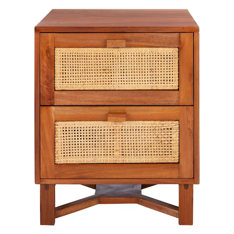 Natural / Black / White Rattan 2-Drawer Nightstand
