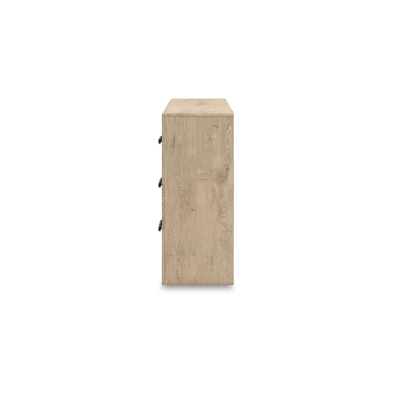 Modern Farmhouse 6-Drawer Dresser with Light Oak Finish and Black Handles