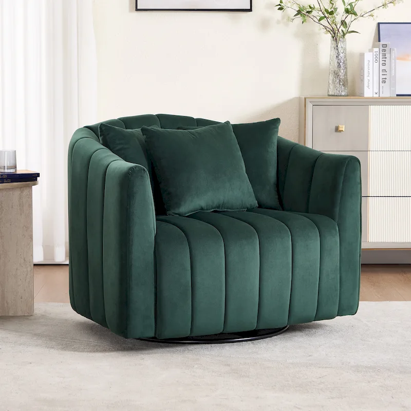 Modern Velvet Swivel Accent Chair,Sofa Chair with Pillows