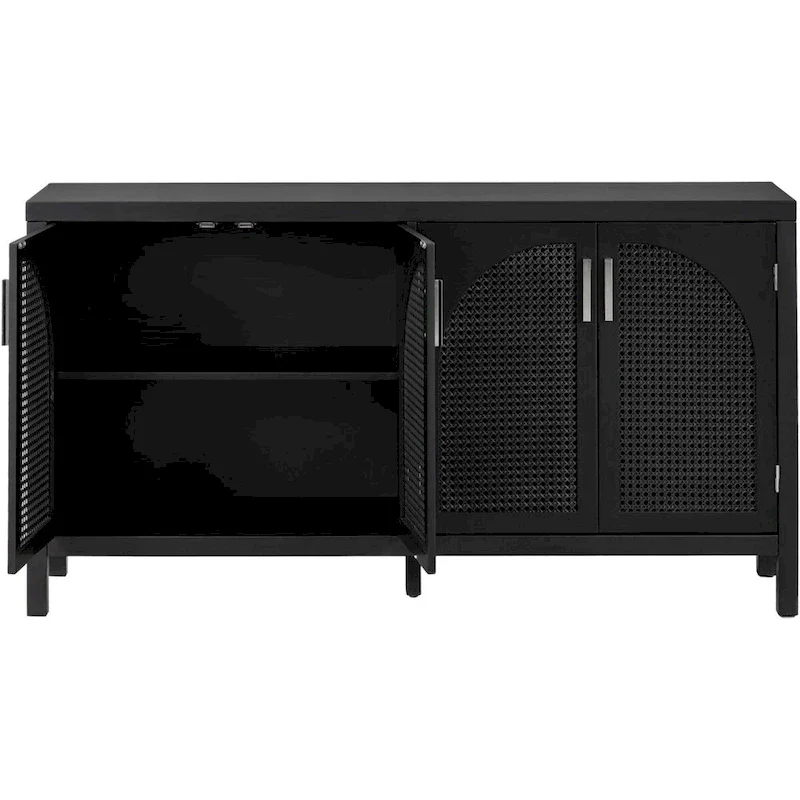 Grey/White/Black Rattan 4-Door Sideboard Cabinet