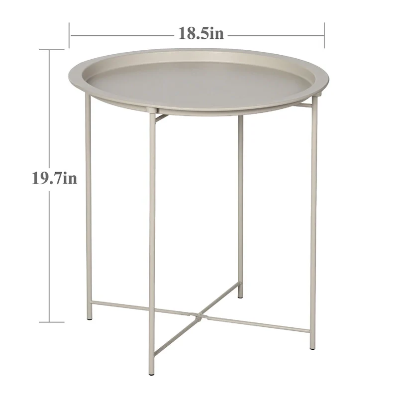 VECELO Modern Side Table with Round Removable Tray,Beige (Set of 1/Set of 2)
