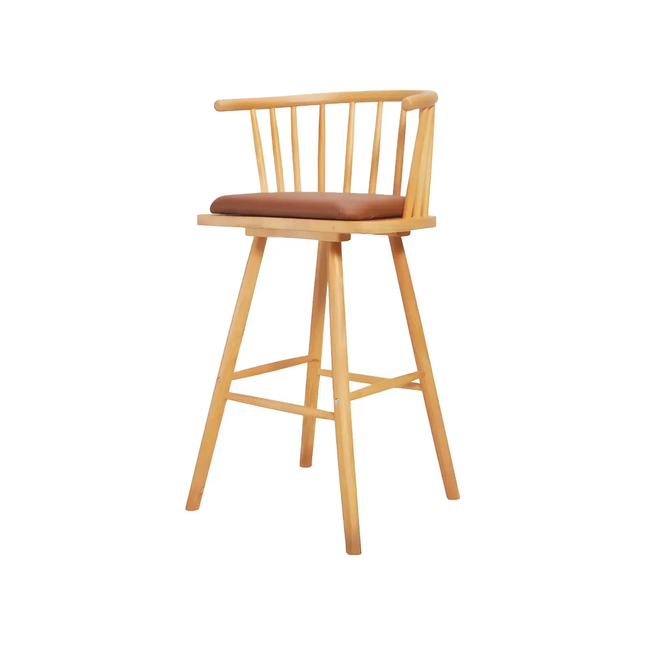 Traditional Wooden Low Back Bar Stool with Cushioned Seat