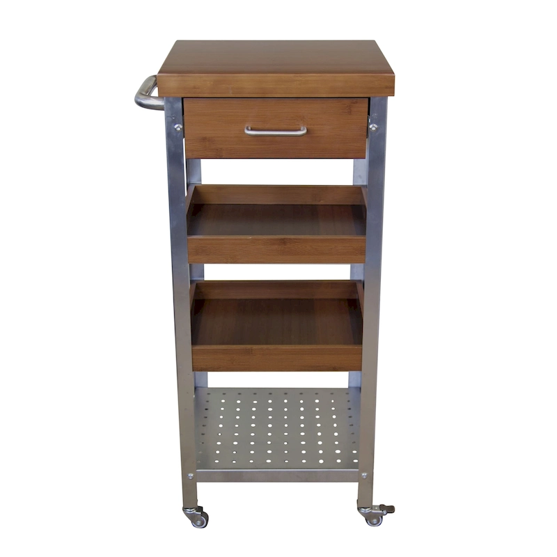Solid Bamboo & Stainless Steel Kitchen Cart Tower with Drawer