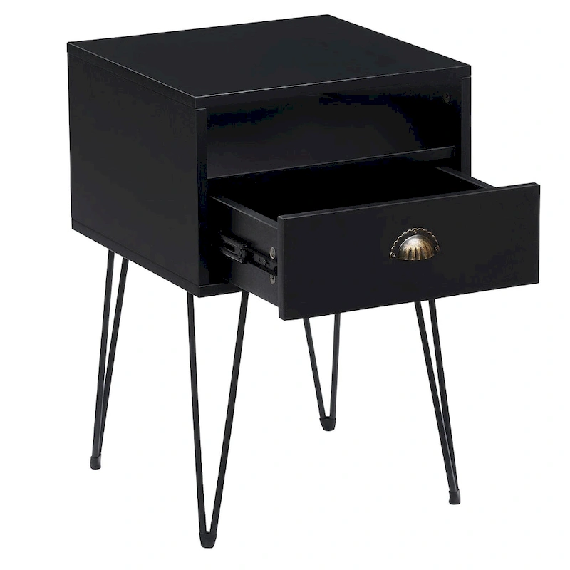 Modern Mid Century 1-Drawer Hairpin Nightstands, Brown/Blue/Black/Yellow, Four Options