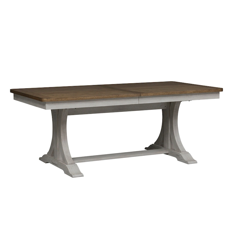 Farmhouse Reimagined Antique White with Chestnut Opt 5 Piece Trestle Table Set