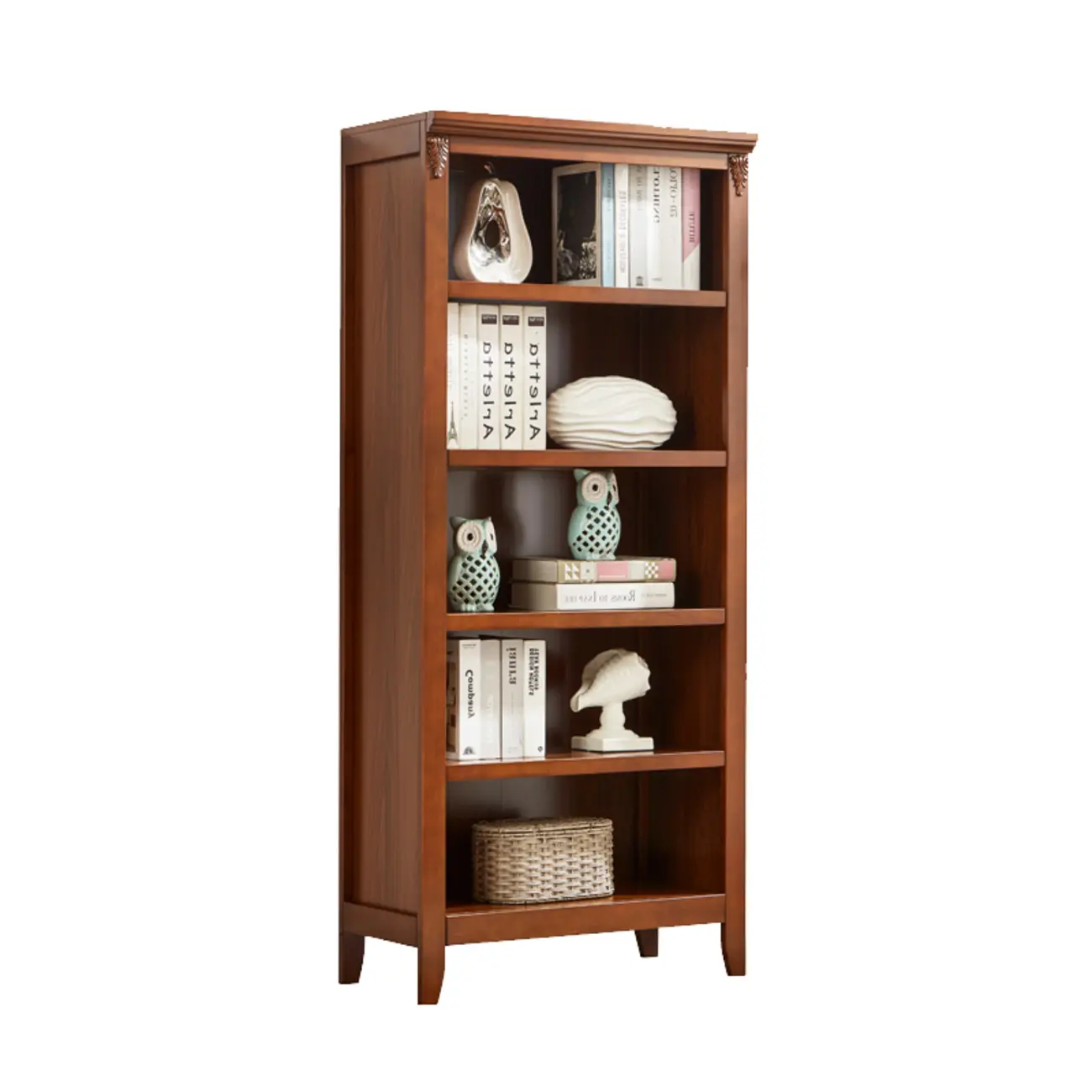 Dark Walnut Modern Vertical Adjustable Shelving Wood Bookcase