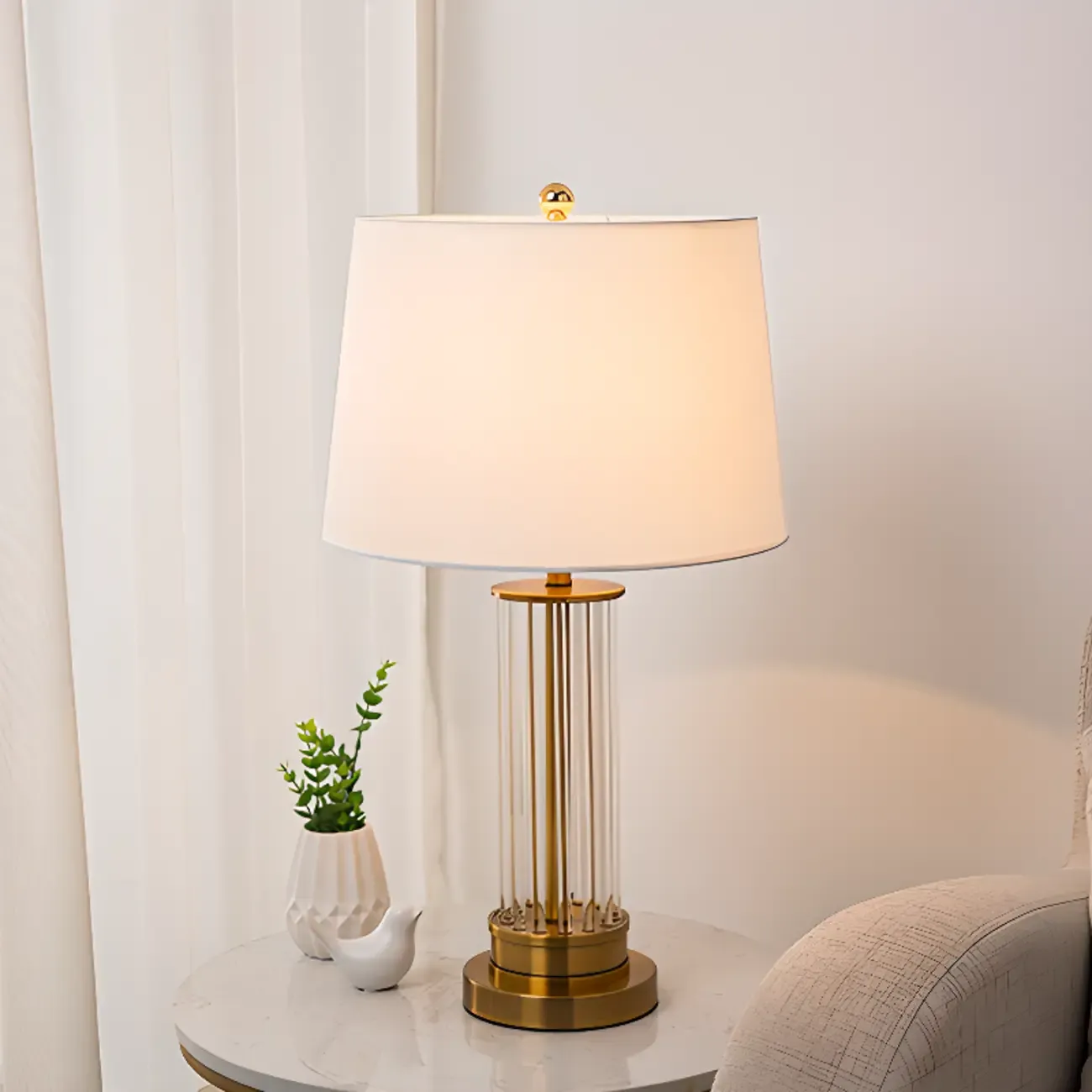 Modern Elegant Barrel Gold LED Table Lamp Fabric Shade