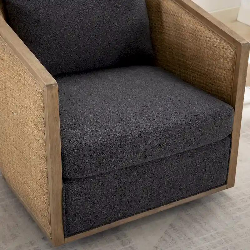 Carbon Black 30.12 Upholstered 360 Swivel Barrel Chair with Sturdy Hardwood Frame