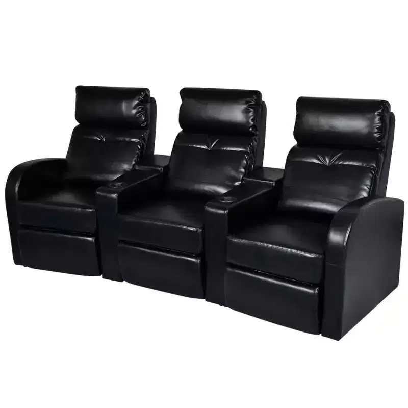 vidaXL 3-Seater Home Theater Recliner Sofa with Built-in Cup Holder - Black