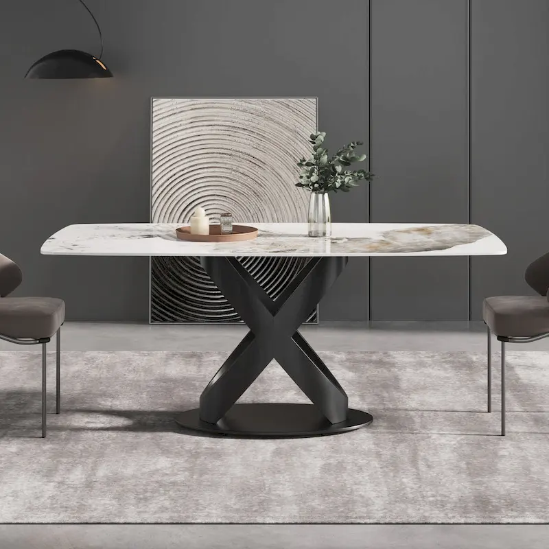 71  Modern Artificial Marble Dining Table with Carbon Steel Base