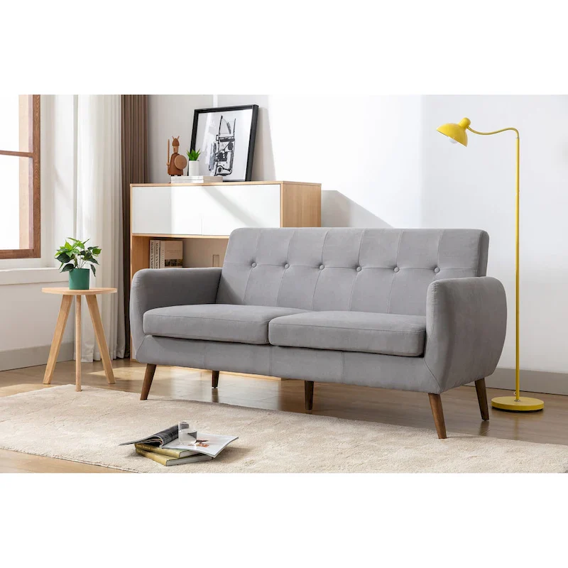 Rya Loveseat Small Sofa Couch, Fabric, Rubberwood