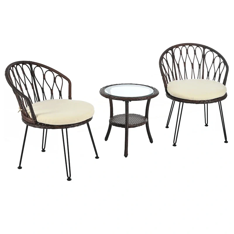 2 Rattan Single Chairs with A Glass Round Table