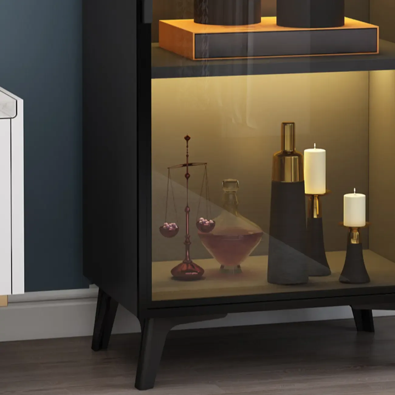 Compact Freestanding Enclosed Wooden Glass Curio Cabinet