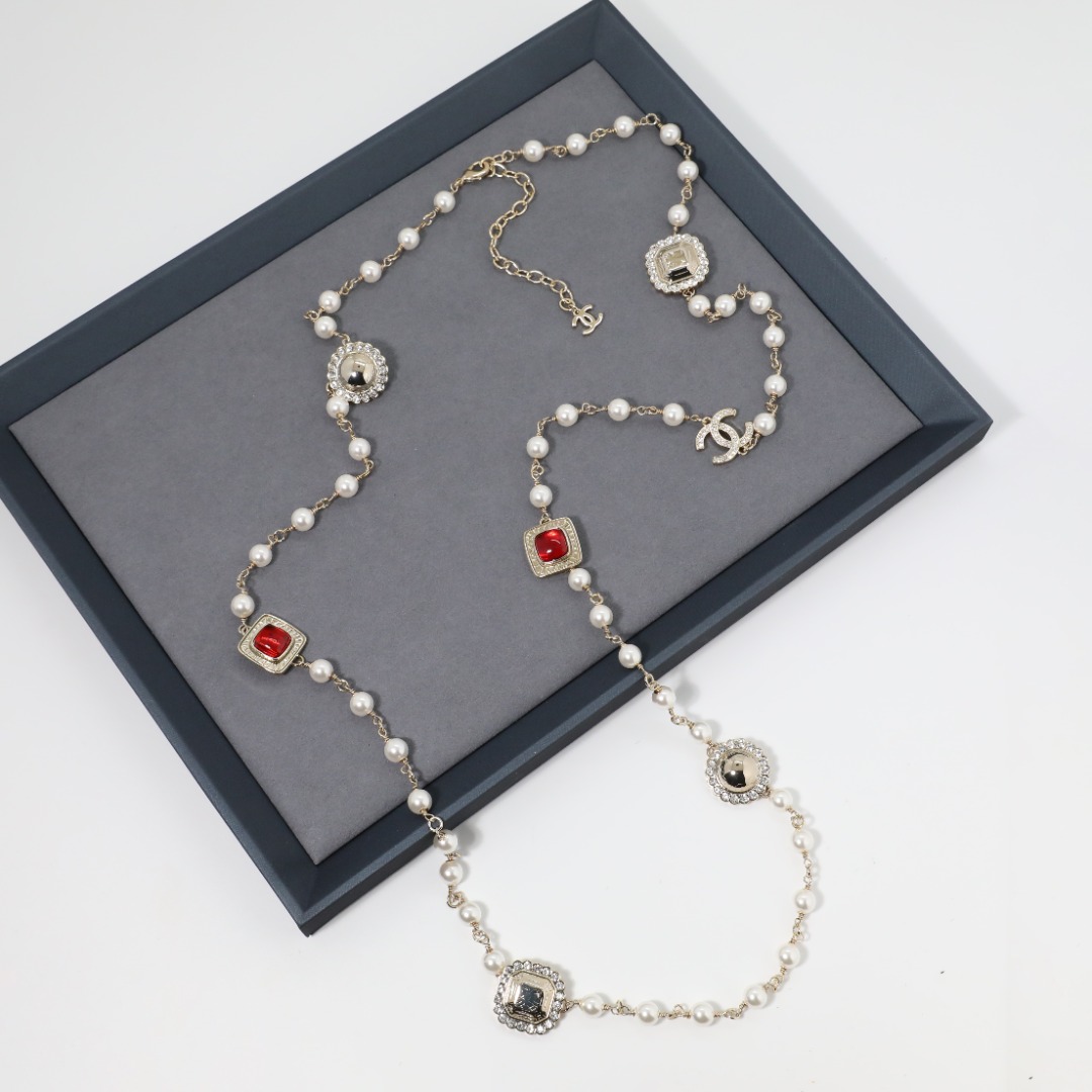 CCL120 Chanel Vintage pearl long chain sweater necklace - ccjewelryacc