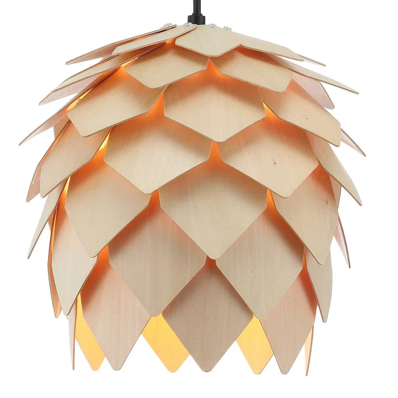 Gallery 11.75  Pinecone Wood LED Pendant, Natural/Black by JONATHAN Y