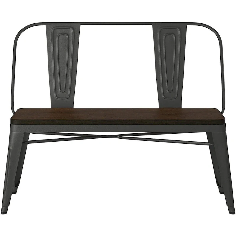 Metal and Wood Top Dining Bench with Backrest