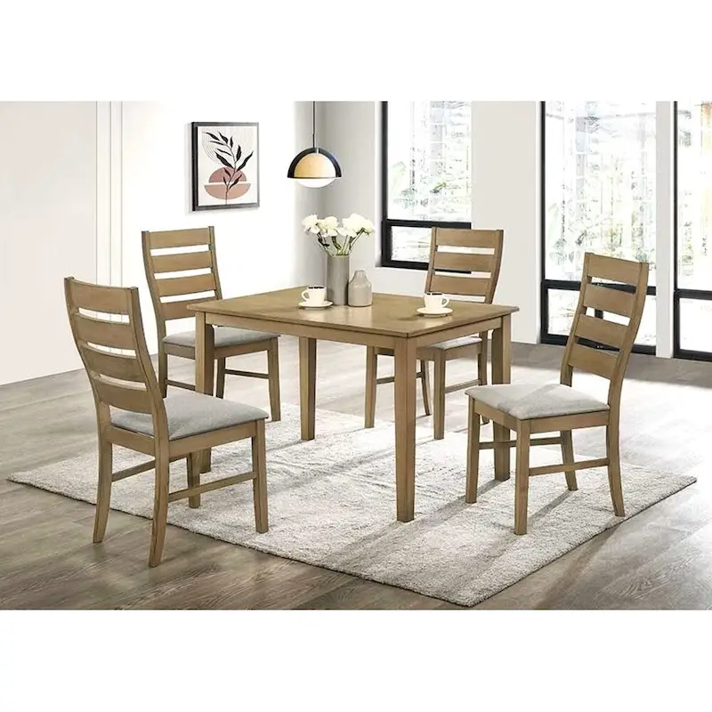 Transitional 5 Piece Upholstered Wood Dining Room Table Set