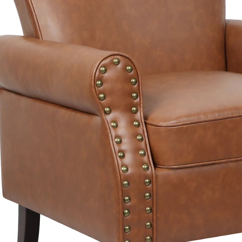 2 Set Nailheads Accent Chair Faux Leather Armchair
