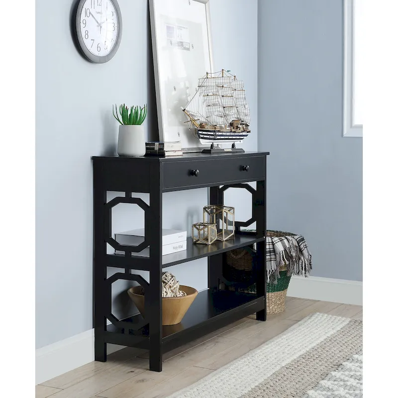 Black / Espresso / Grey / White – Geometric Console Table with Drawer & Shelves