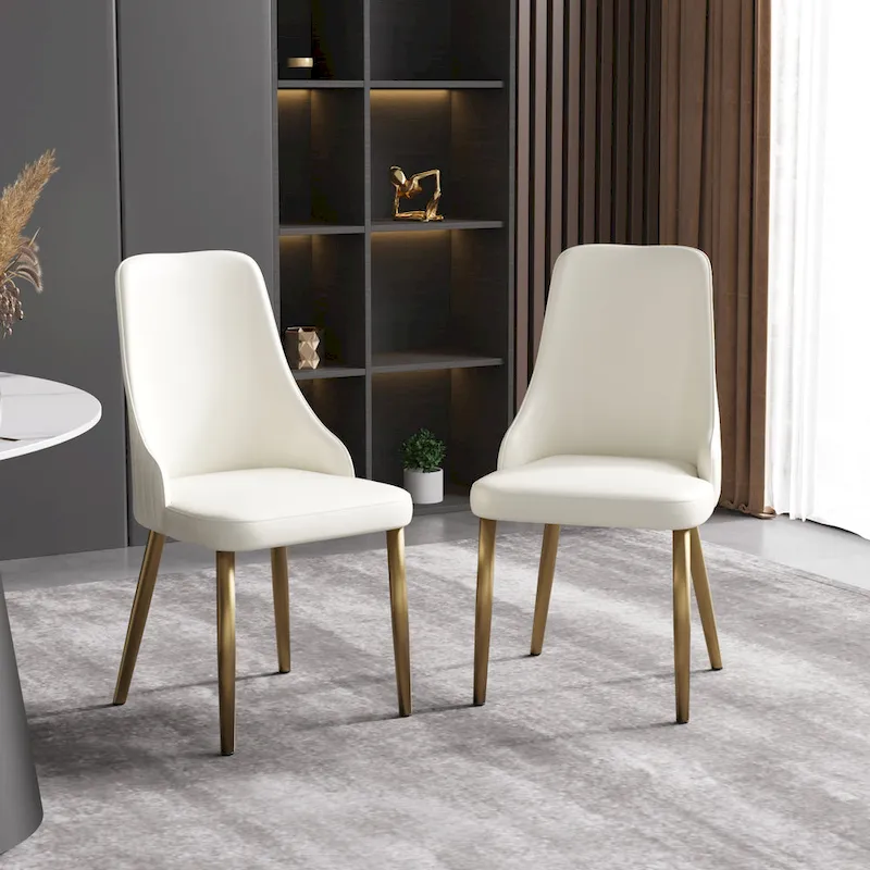 Modern Cream White Faux Leather Dining Chairs (set of 2) - N/A