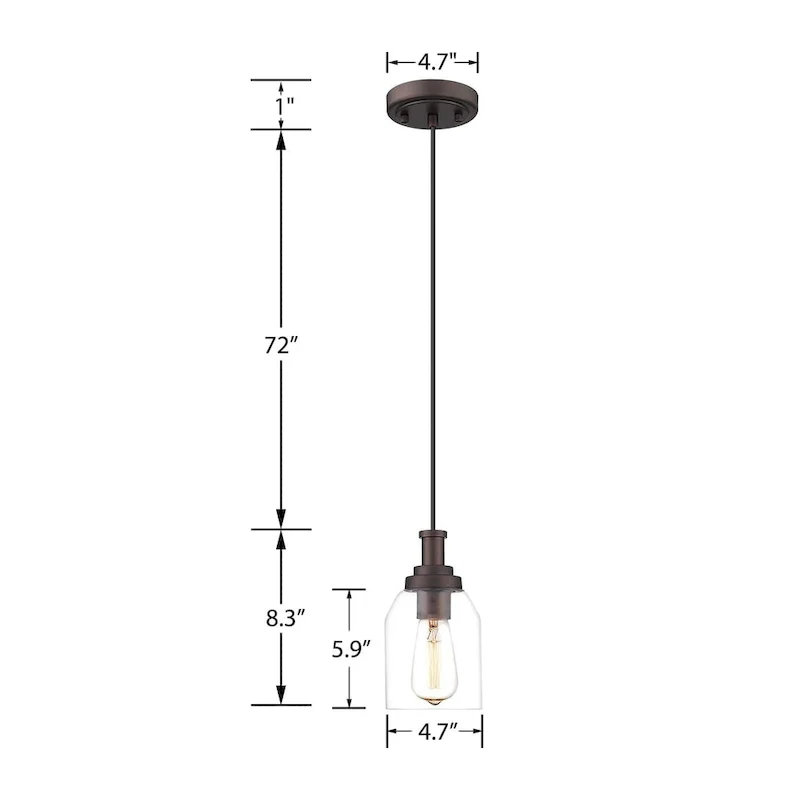 Pendant Light, Modern Hanging Pendant Lighting with Clear Glass Shade, Oil Rubbed Bronze Finish