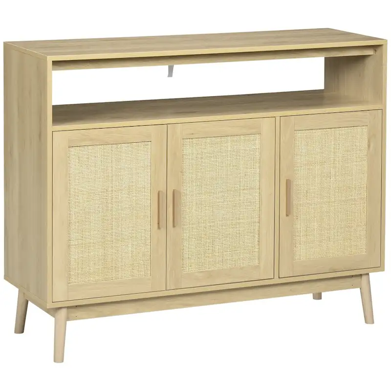 Boho Sideboard Buffet Cabinet with Rattan Doors, Natural
