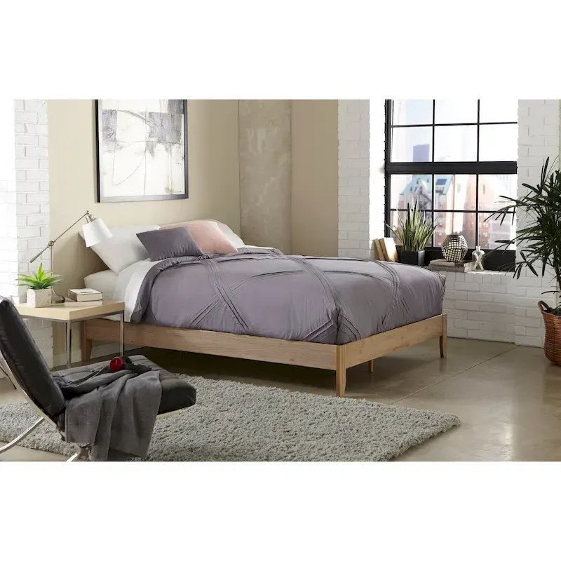 Solid Pine Full-Size Platform Bed – White / Rustic Natural, No Headboard, 12 Slats