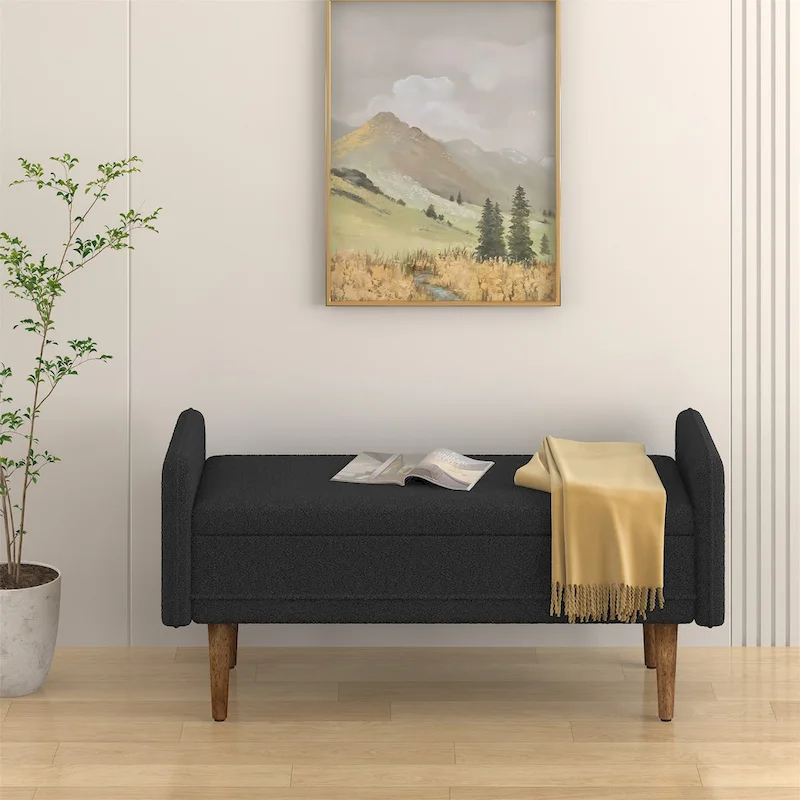 Beige Linen Storage Bench for 2-3 People
