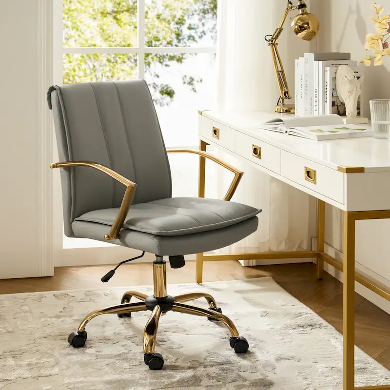 Modern Leather Rocking Office Chair with Metal Base