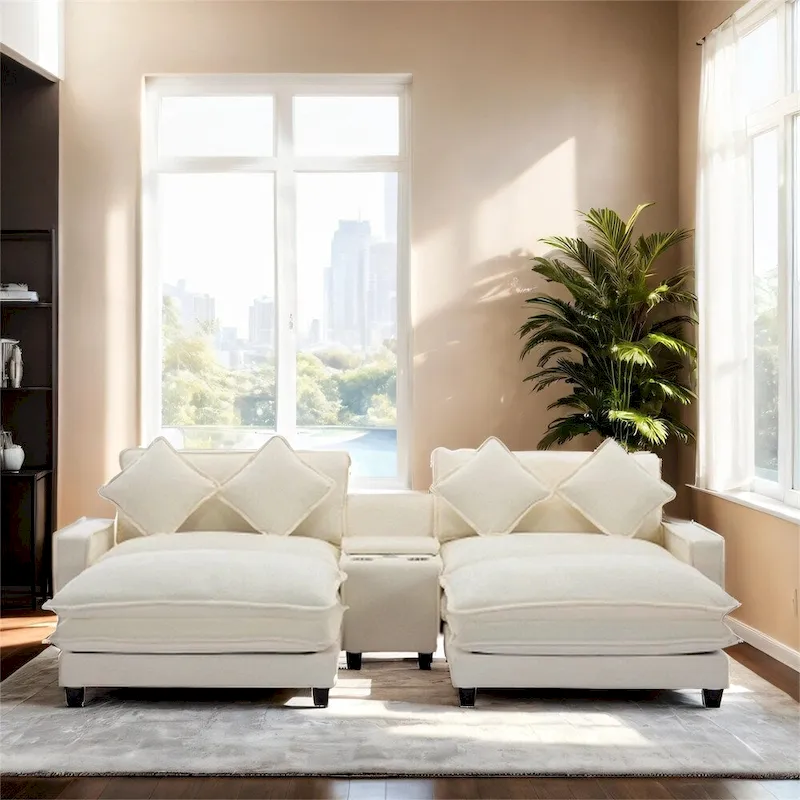 112.6 Chenille Upholstered Sectional Sofa with 2 Removable Ottoman