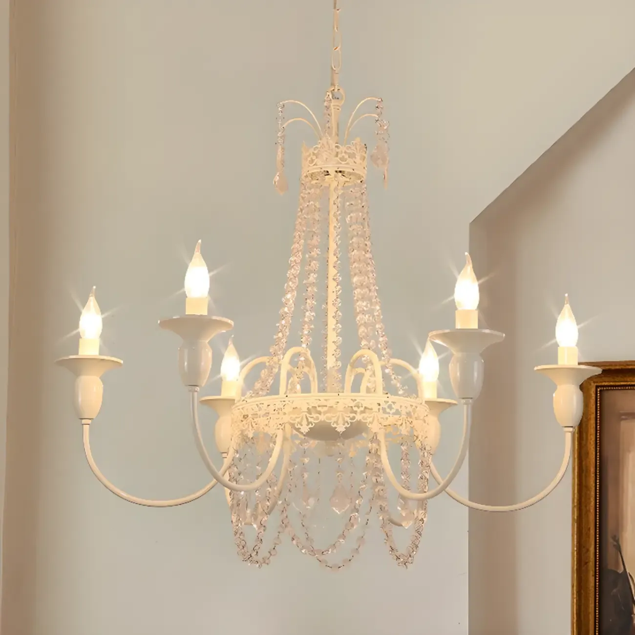 Vintage Crystal Candelabra Chandelier with Metal Frame