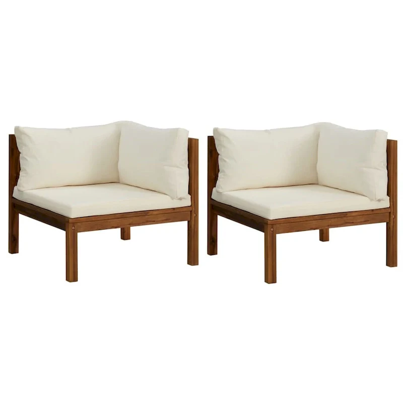 vidaXL Corner Sofas 2 pcs with Cream White Cushions Solid Acacia Wood - 27.2  x 27.2  x 24.6