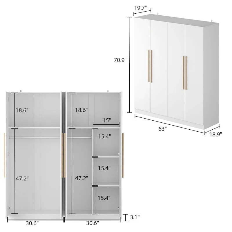 63 W x 70.9 H Armoire Two Cabinet With Four Doors Large