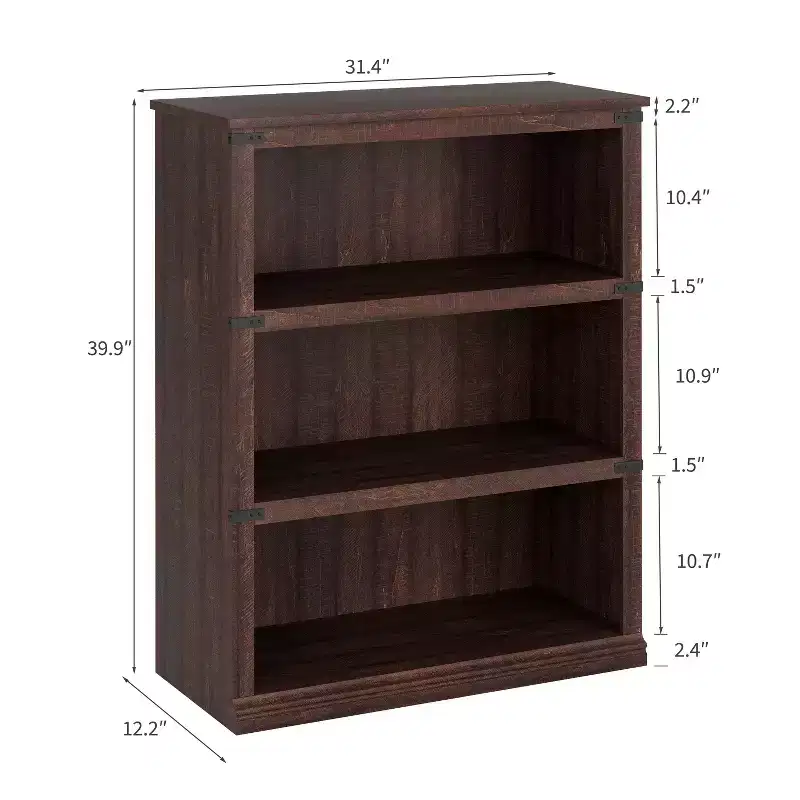 3-Tier Wooden Bookcase, Farmhouse Style Storage Shelf with 3 Shelves, Low Bookshelf for Home Office, Living Room, or Bedroom