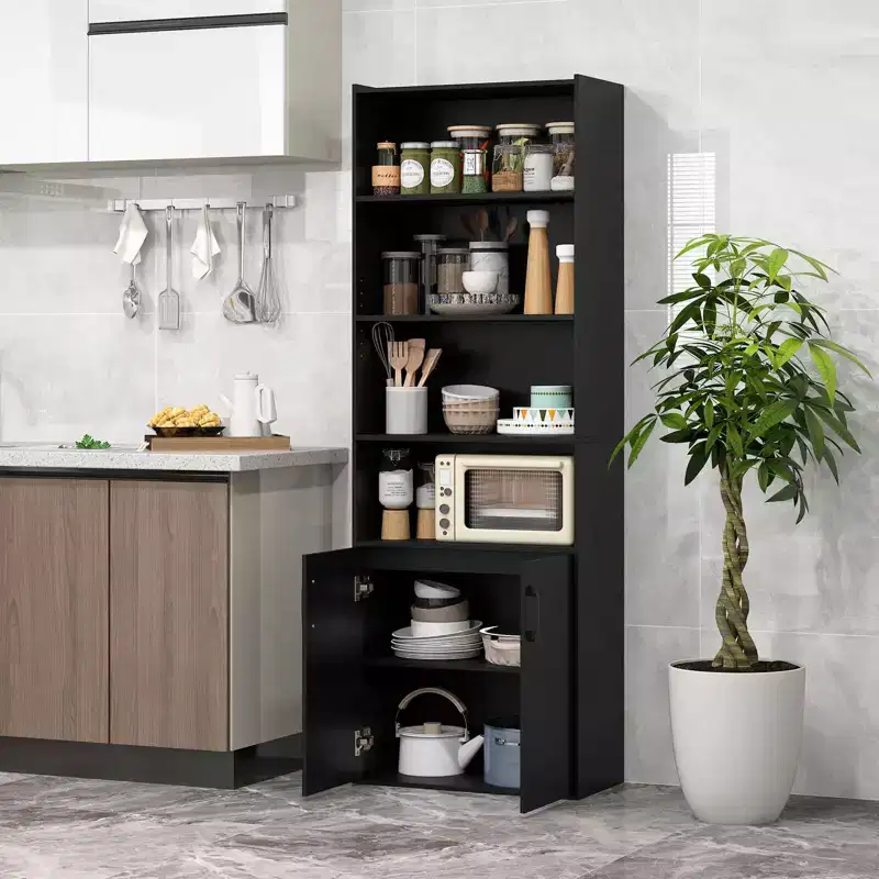 Costway 70 Bookcase with Adjustable Shelves with 2-Door Cabinet Multipurpose Display Rack White/Natural/Black/Gray