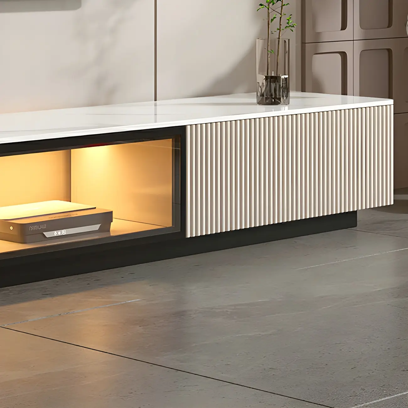 63 Champagne Modern Stone TV Stand with Cable Management