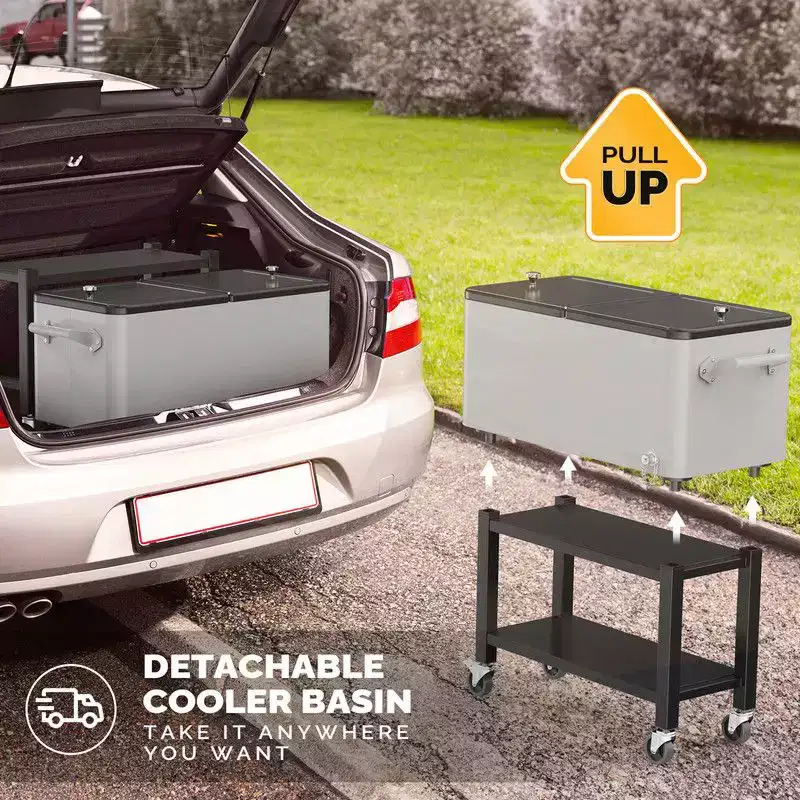 Karl Home Silver Gray 80 Qt. Double-Tray Rolling Cooler