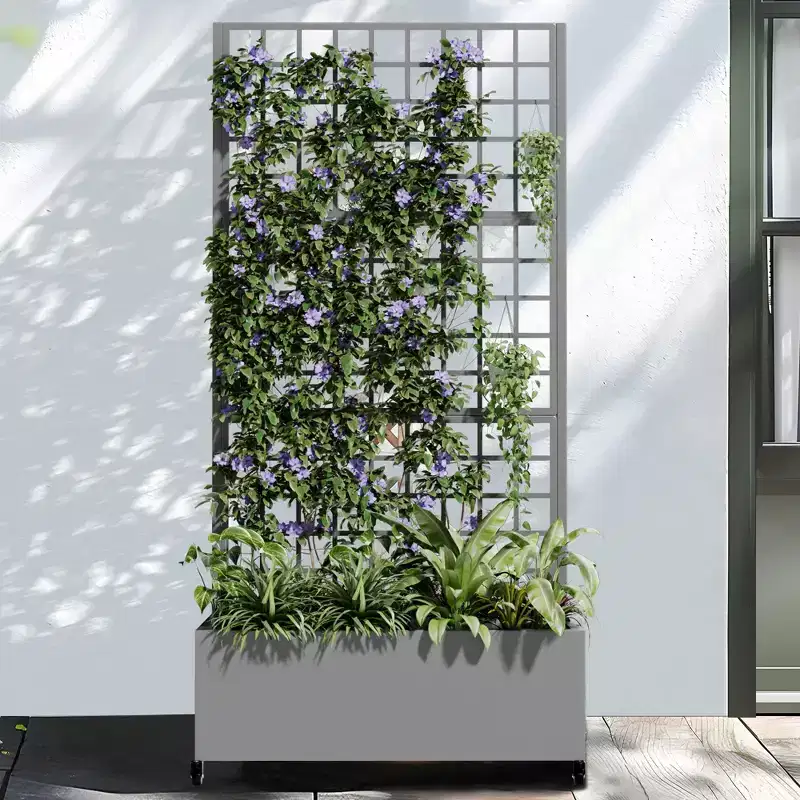 PexFix 72 in. H x 35 in. W Gray Metal Rectangle Wall Planter Box with Trellis for Climbing Plants