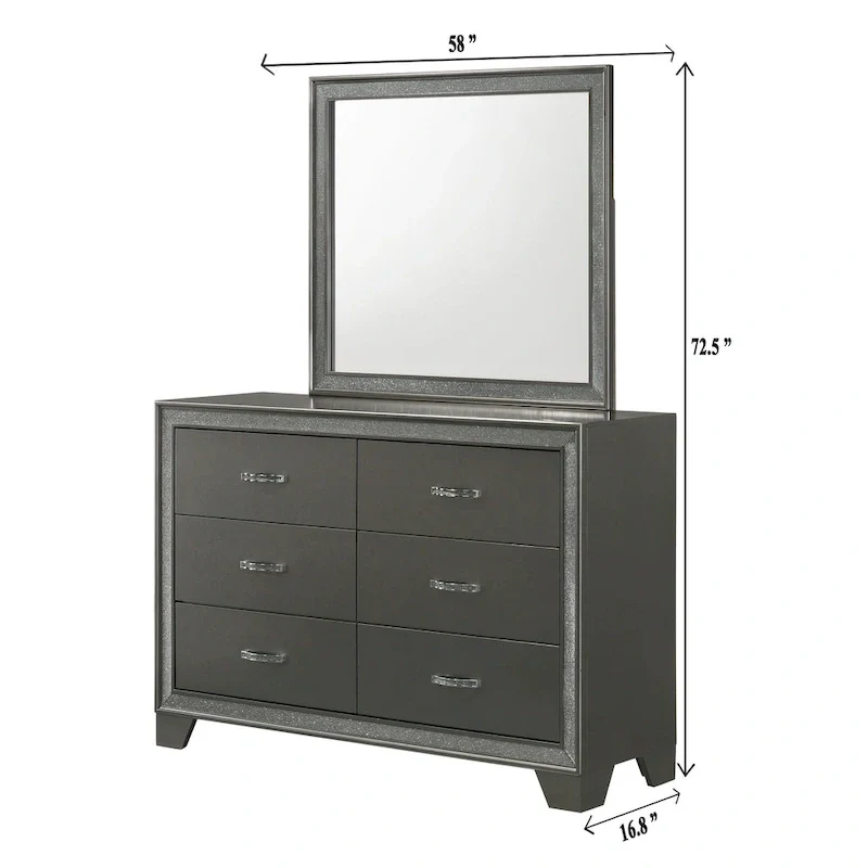 Hoyt 5 Piece Dark Gray Faux Leather Upholstered Tufted Panel Bedroom Set