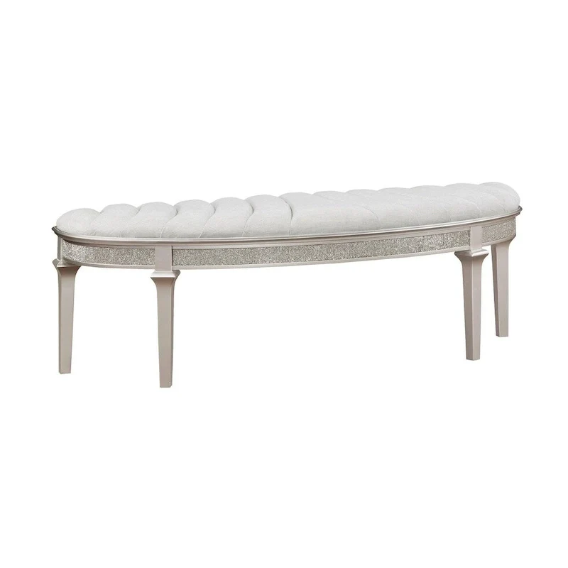 Silver Oak & Ivory Upholstered Demilune Bench | Entryway Accent Bench with Curved Design