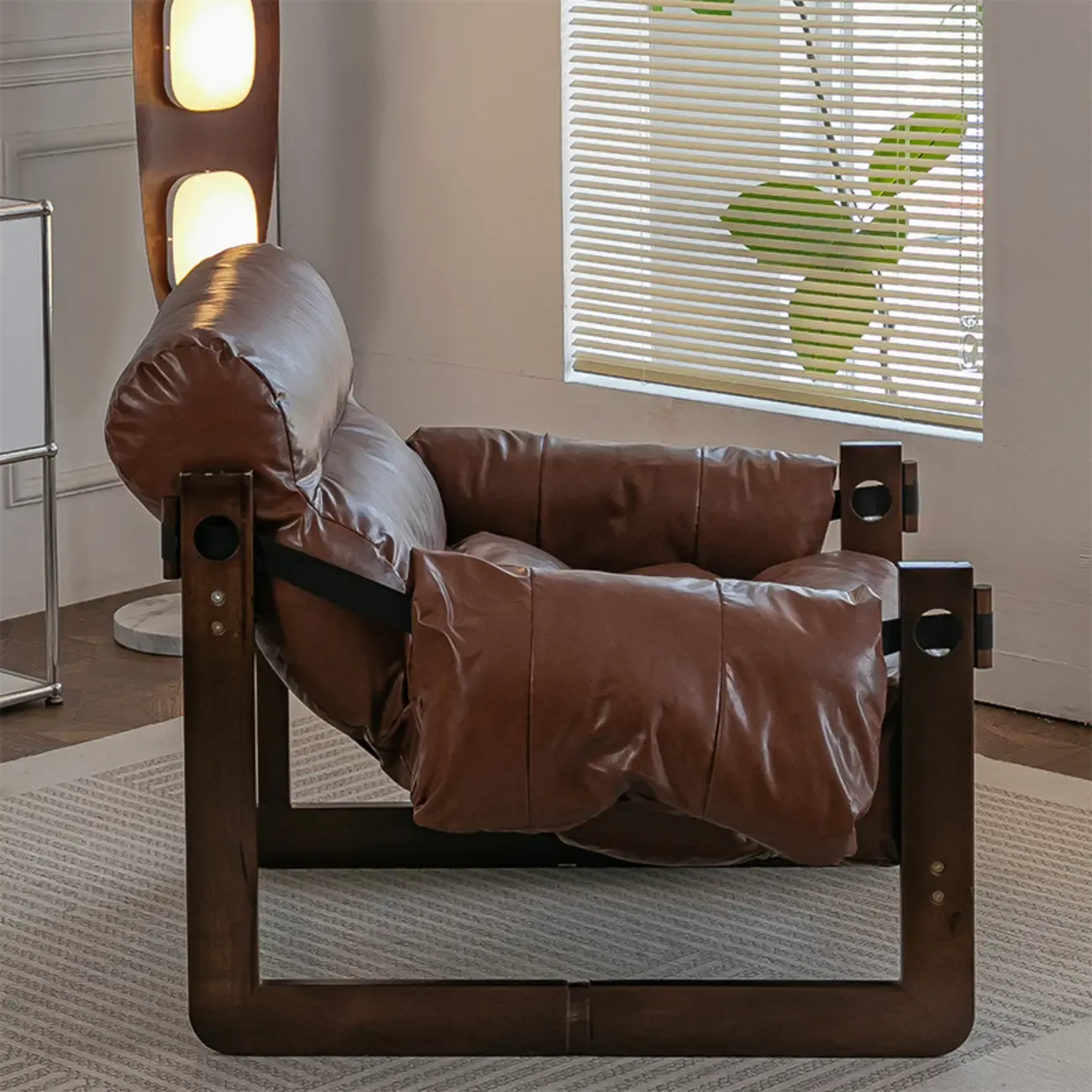 Modern Cat-Resistant Leather High Back Arm Accent Chair