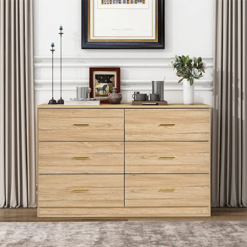Modern 6-Drawer Dresser for Bedroom - Ample Storage Wide Chest of Drawers, Sturdy & Safe
