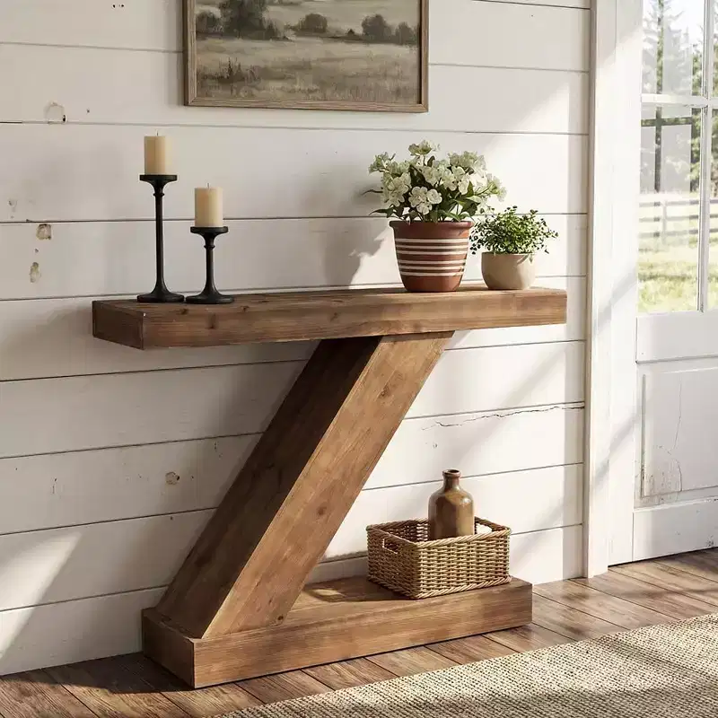 Lantine 41.3 Solid Wood Console Table, Z-Shaped Entryway Table, Modern Sofa Table Behind Couch for Living Room, Entrance, Foyer