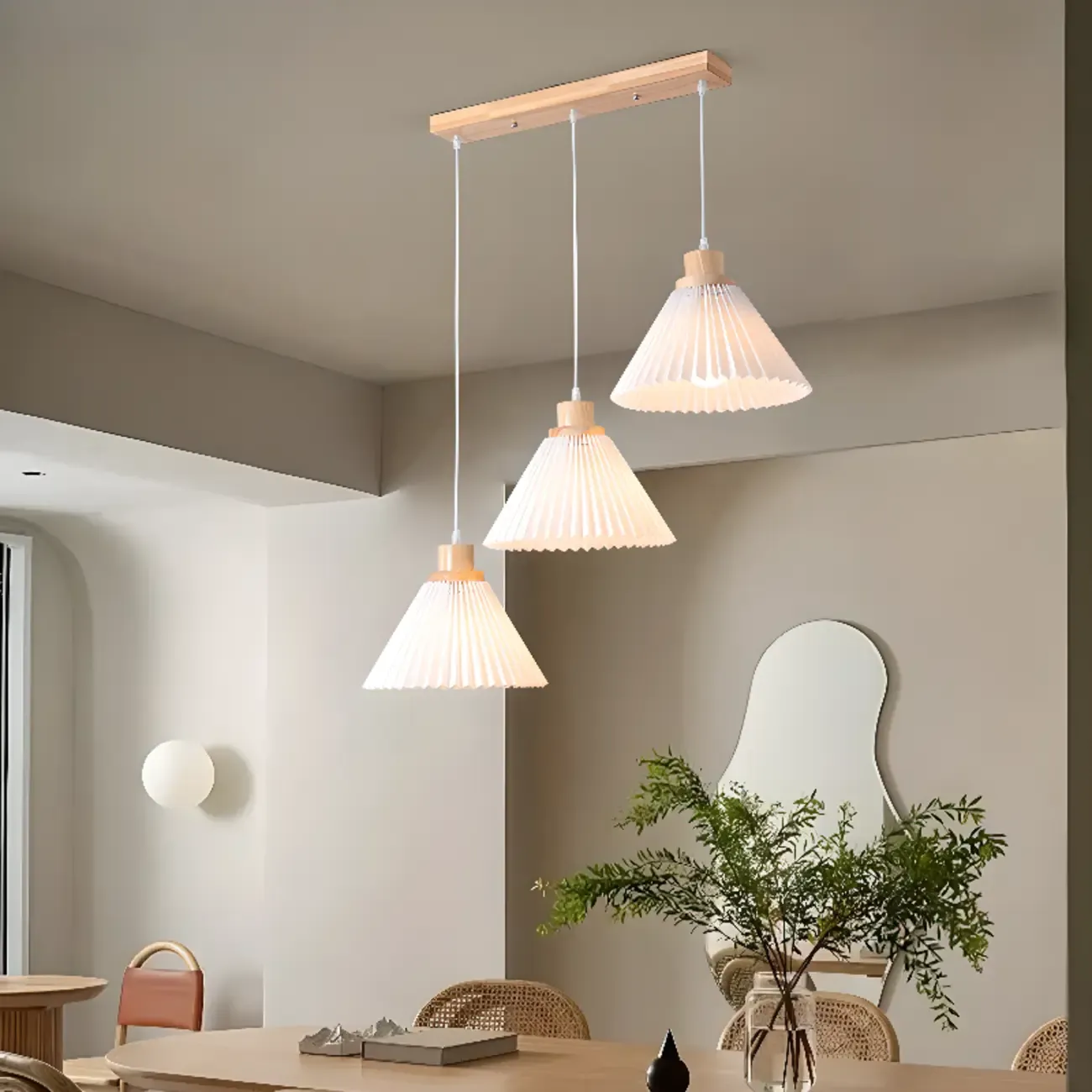 Modern 3-Light Wooden Glass Pendant for Kitchen Island