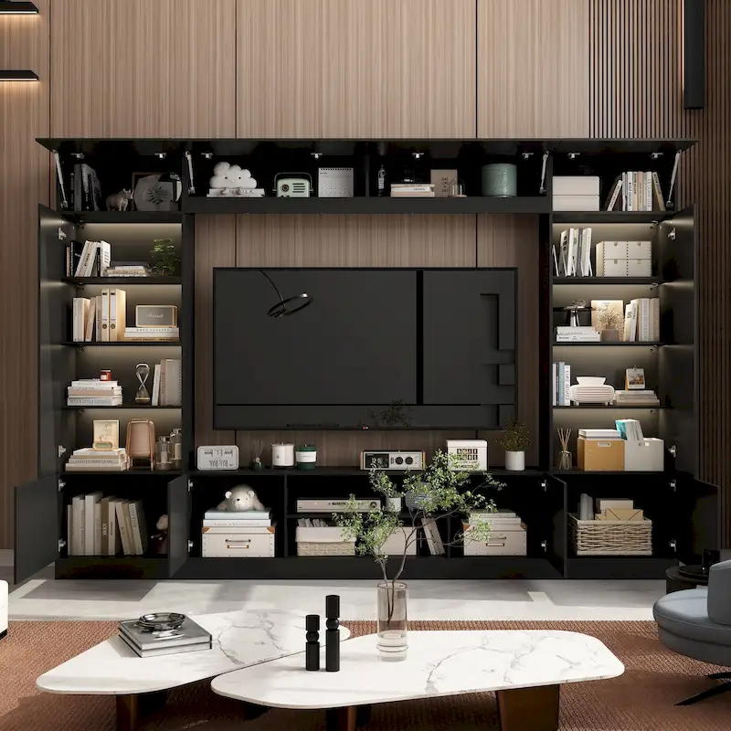 Wall Unit TV Stand with Bookshelves for TVs up to 70", Modern Console