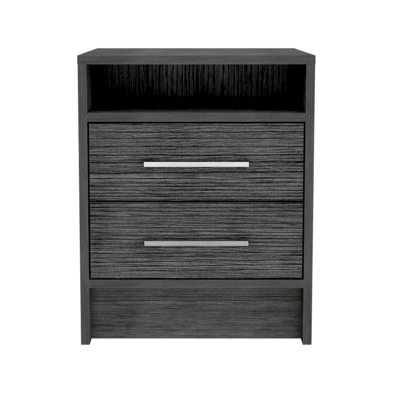 TUHOME Eter 2-Drawer Nightstand End Table with Metal Handles and Open Shelf