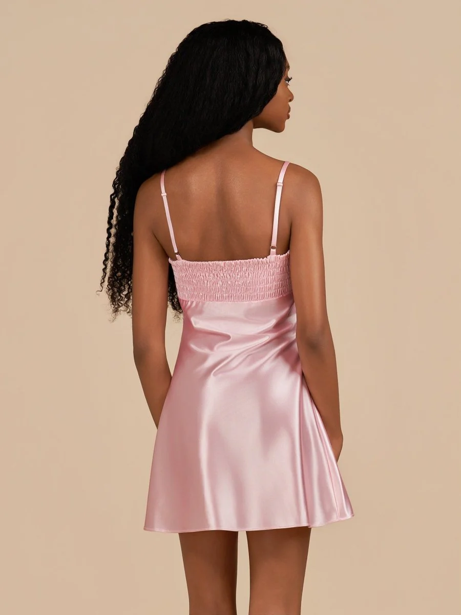 Pink - Sheath Spaghetti Straps Satin Homecoming Dress